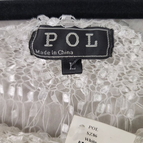 Pol White Fringe Crochet Knit Top Large Lightweight Sheer Accents Boho Style - Picture 3 of 8